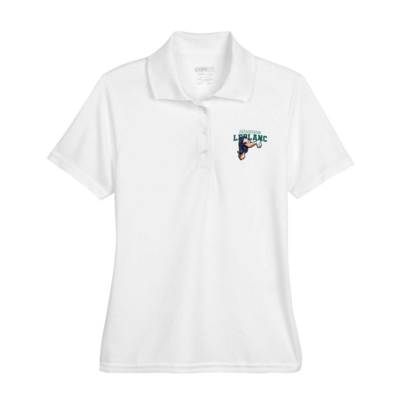 Womens Performance Polo — Mothers Day Block in White