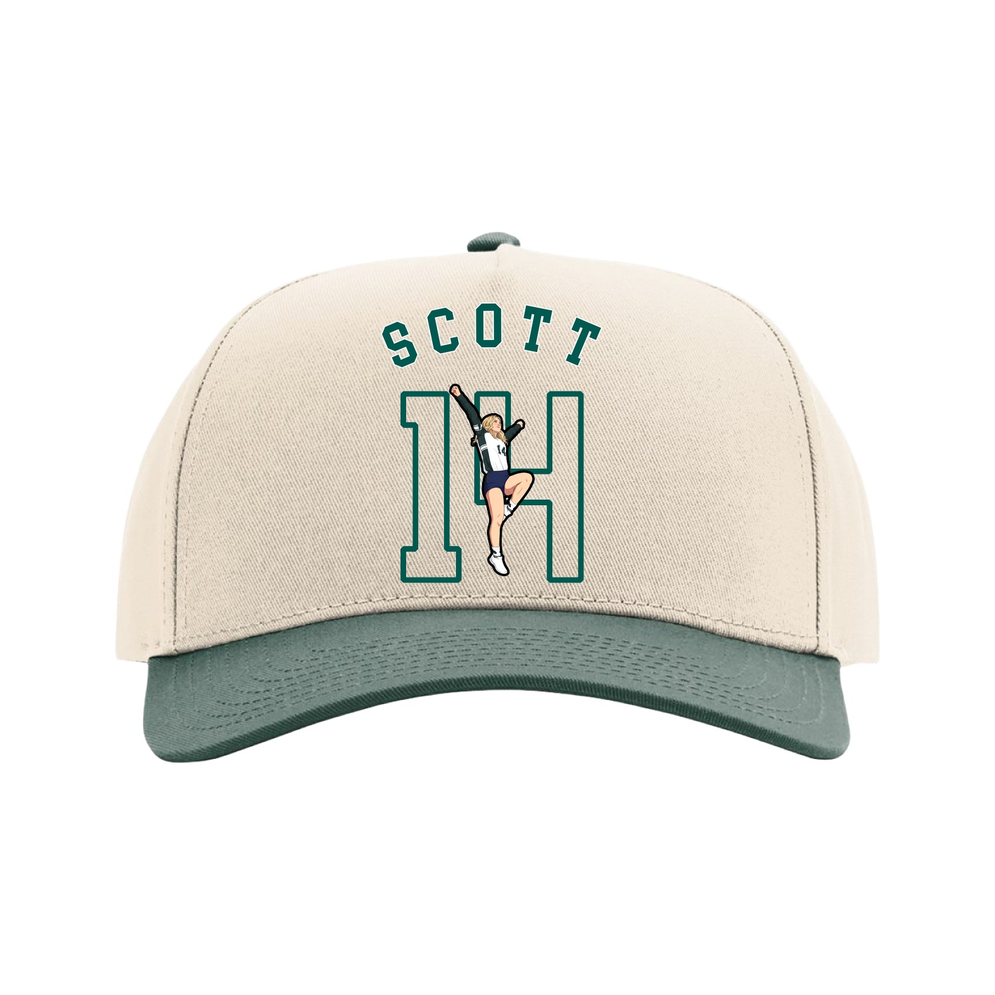 Full Fabric Five-Panel Champ Cap — Shirsey Arch in Cream/Green