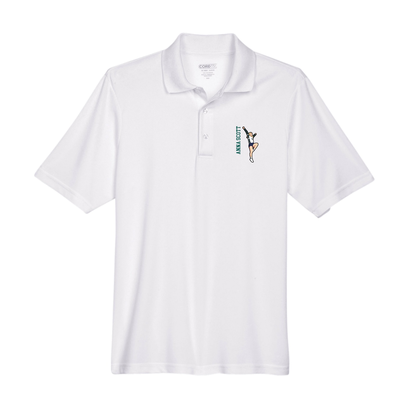 Performance Polo — Name Vertical in White