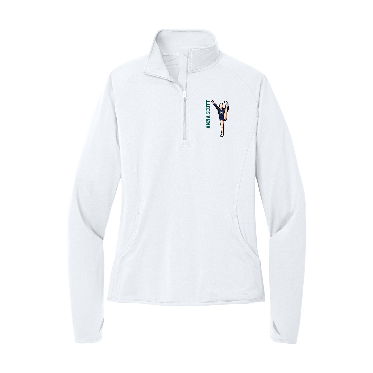 Women's Q-Zip Pullover — Name Vertical in White