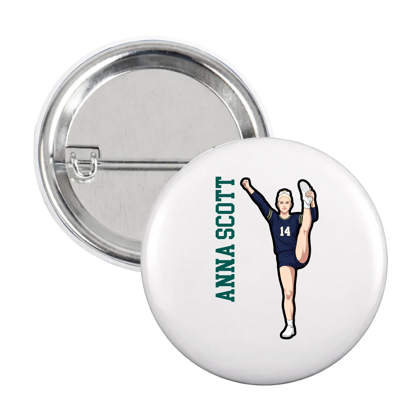 Game Day Button — Name Vertical in White