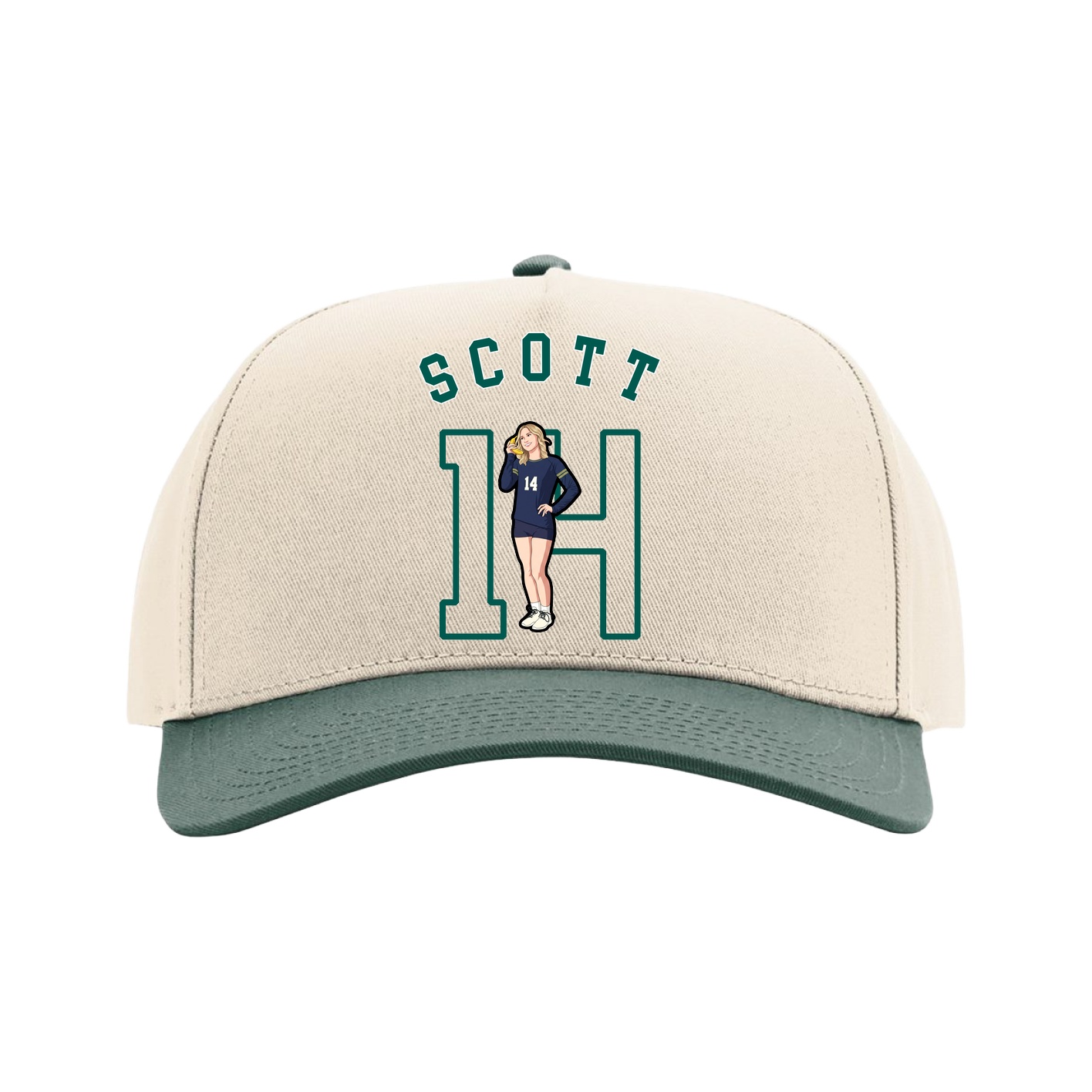 Full Fabric Five-Panel Champ Cap — Shirsey Arch in Cream/Green