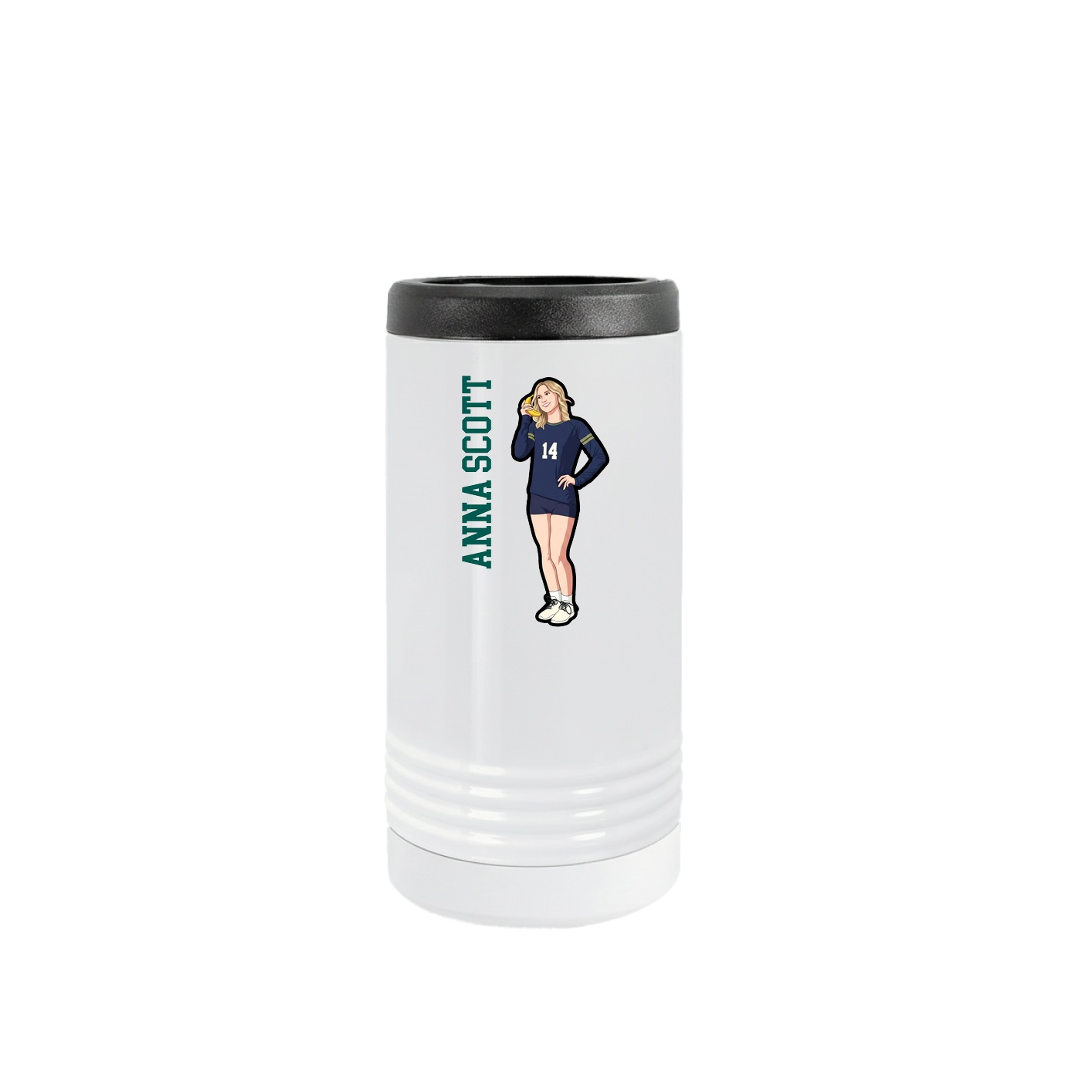 Slim Beverage Holder — Name Vertical in White