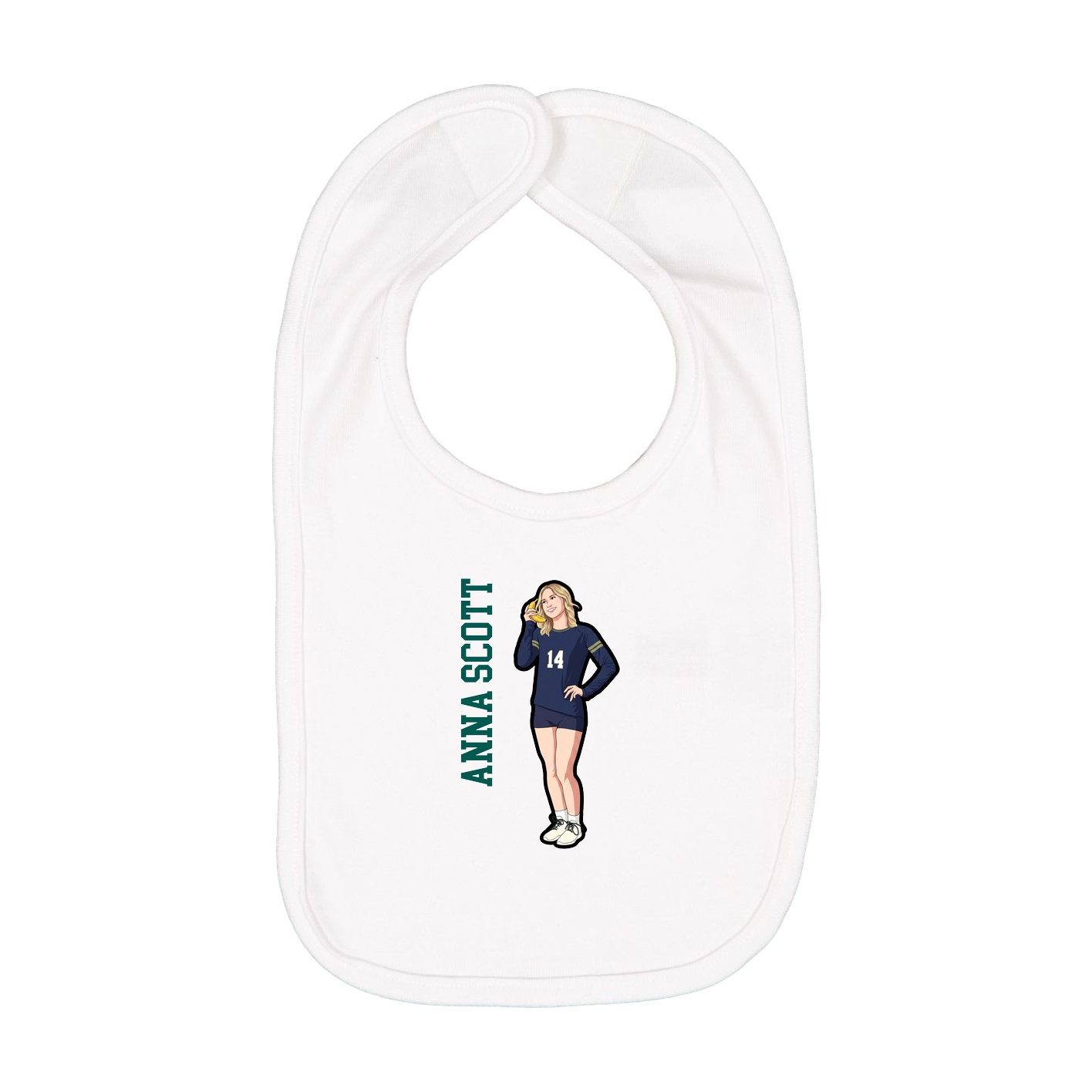 Infant Bib — Name Vertical in White