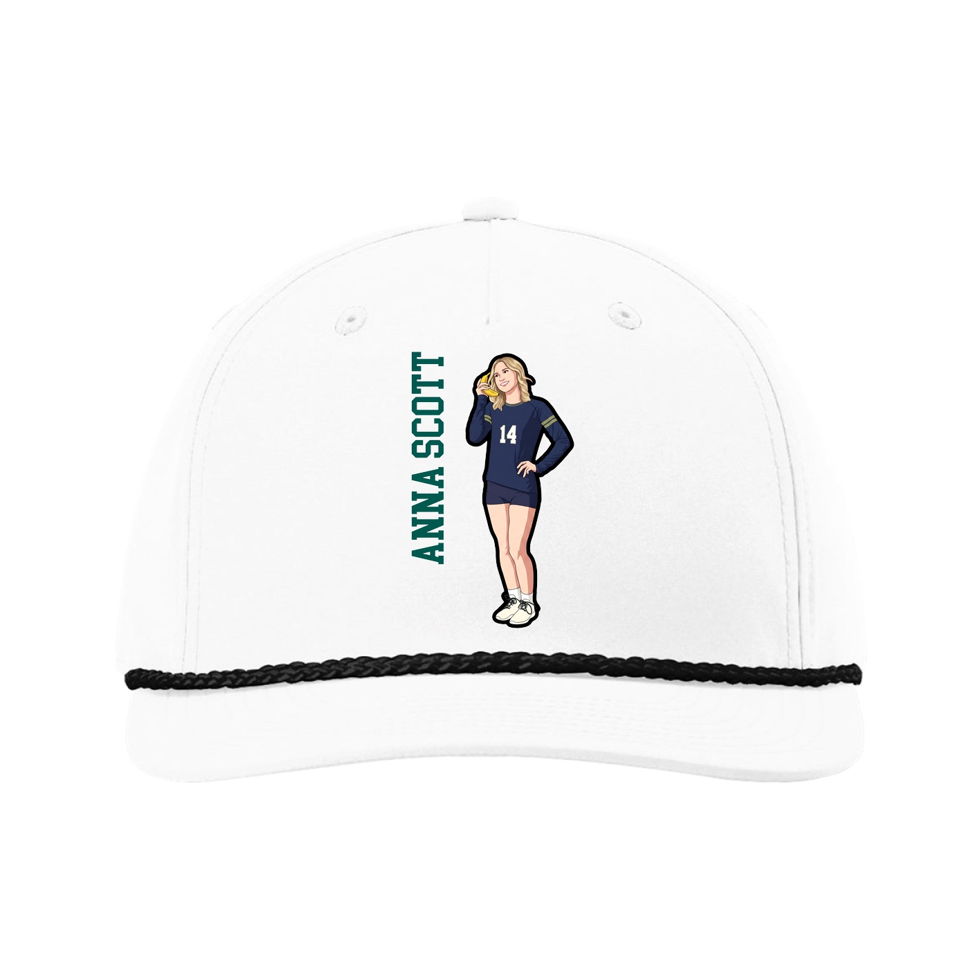 Five-Panel Classic Rope Cap — Name Vertical in White