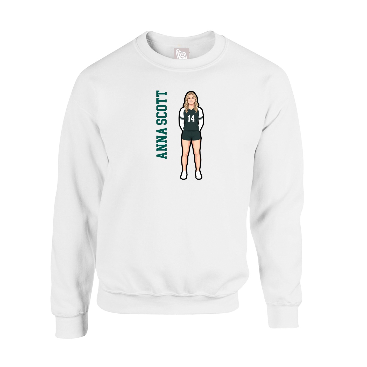 Fleece Crew — Name Vertical in White
