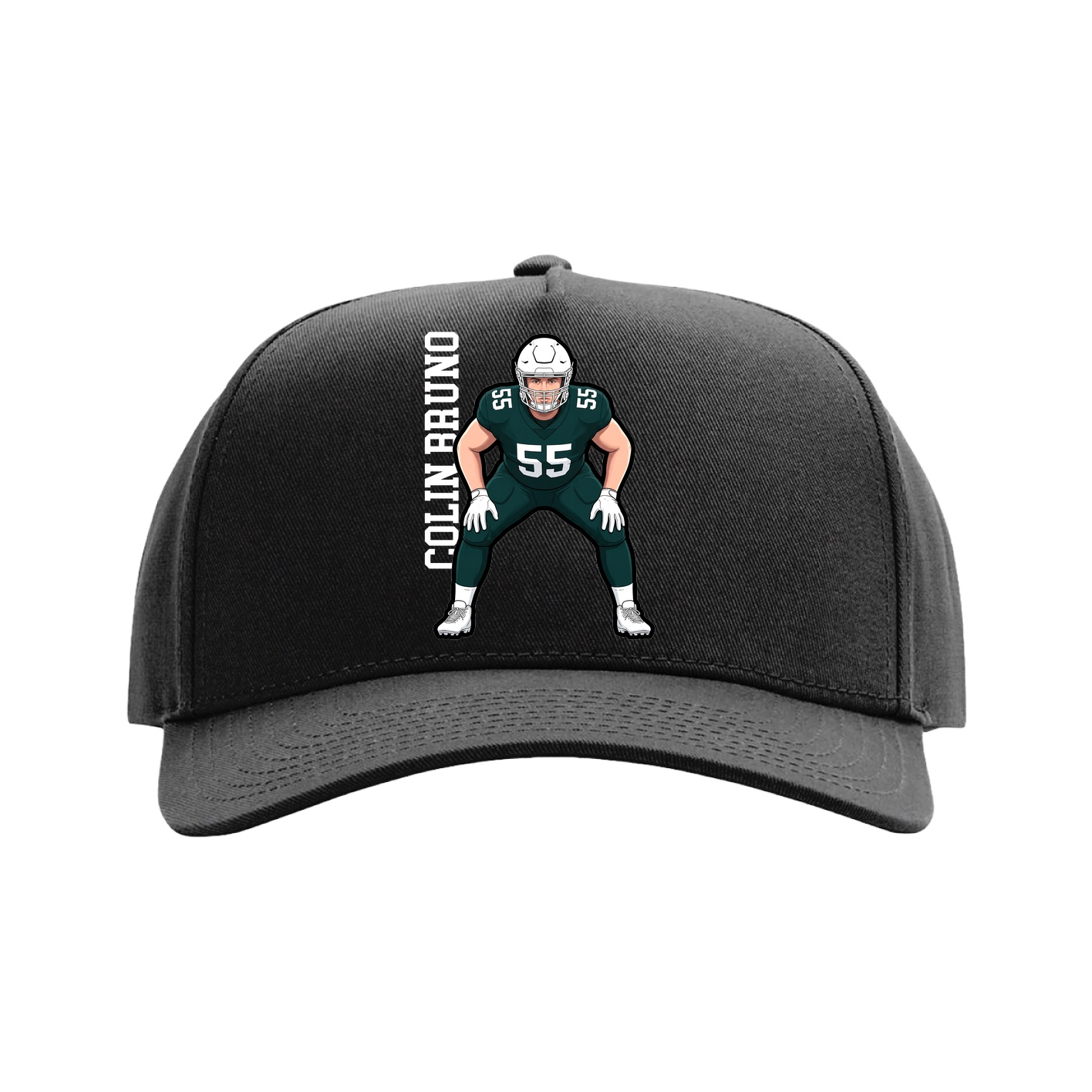 Full Fabric Five-Panel Champ Cap — Name Vertical in Black