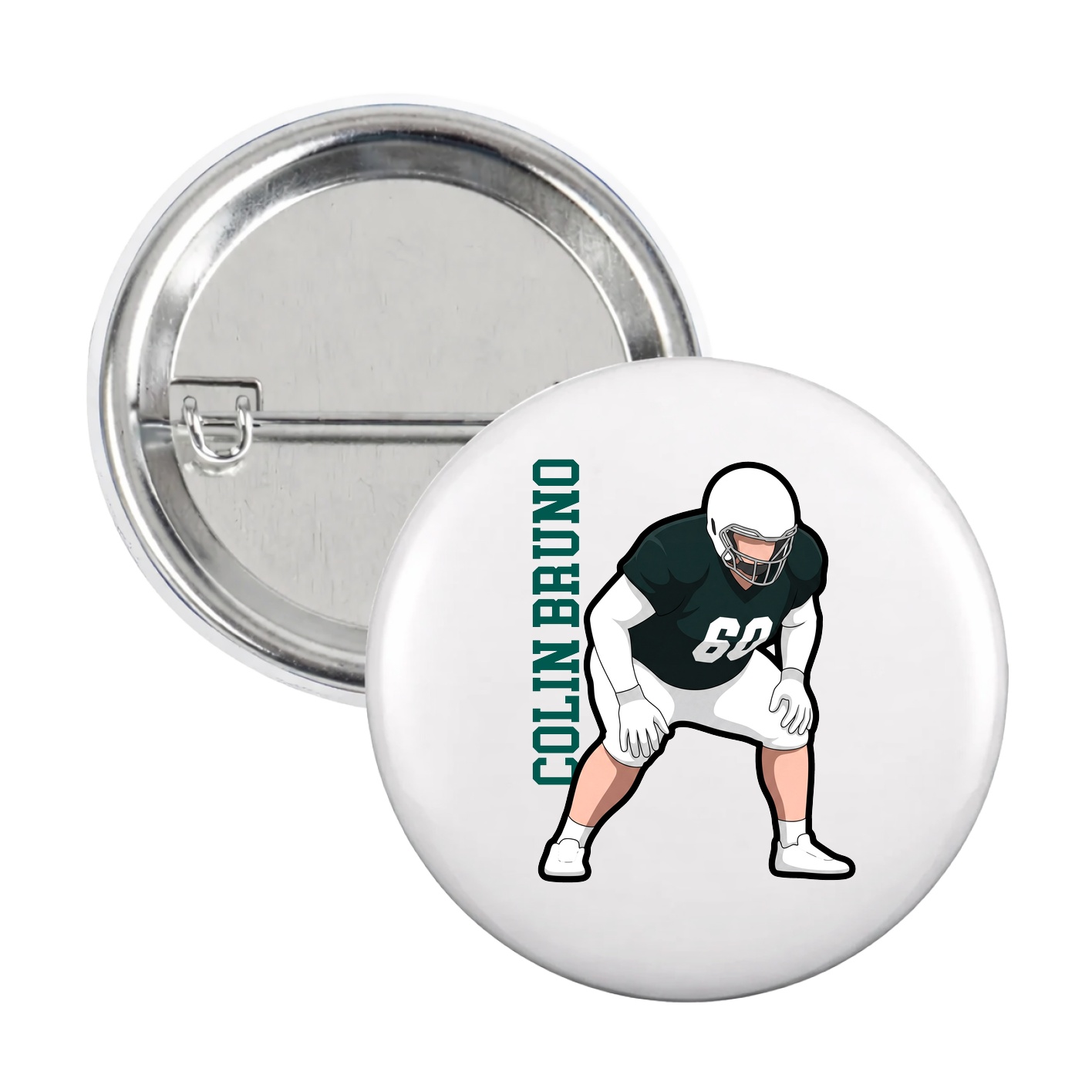 Game Day Button — Name Vertical in White