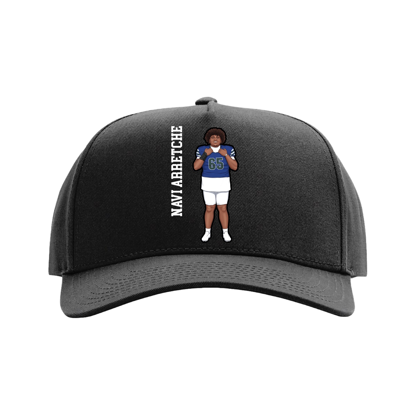 Full Fabric Five-Panel Champ Cap — Name Vertical in Black