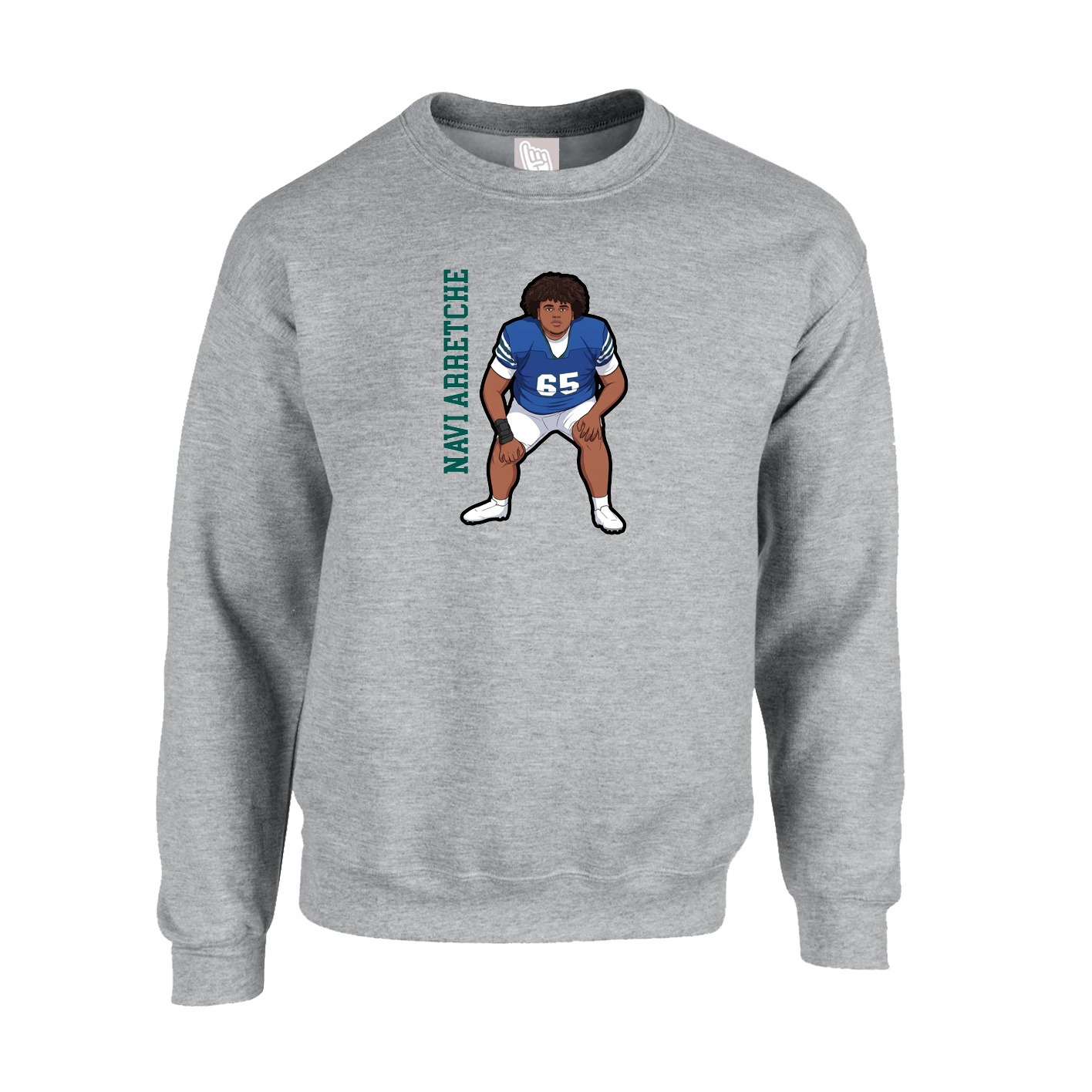 Fleece Crew — Name Vertical in Grey