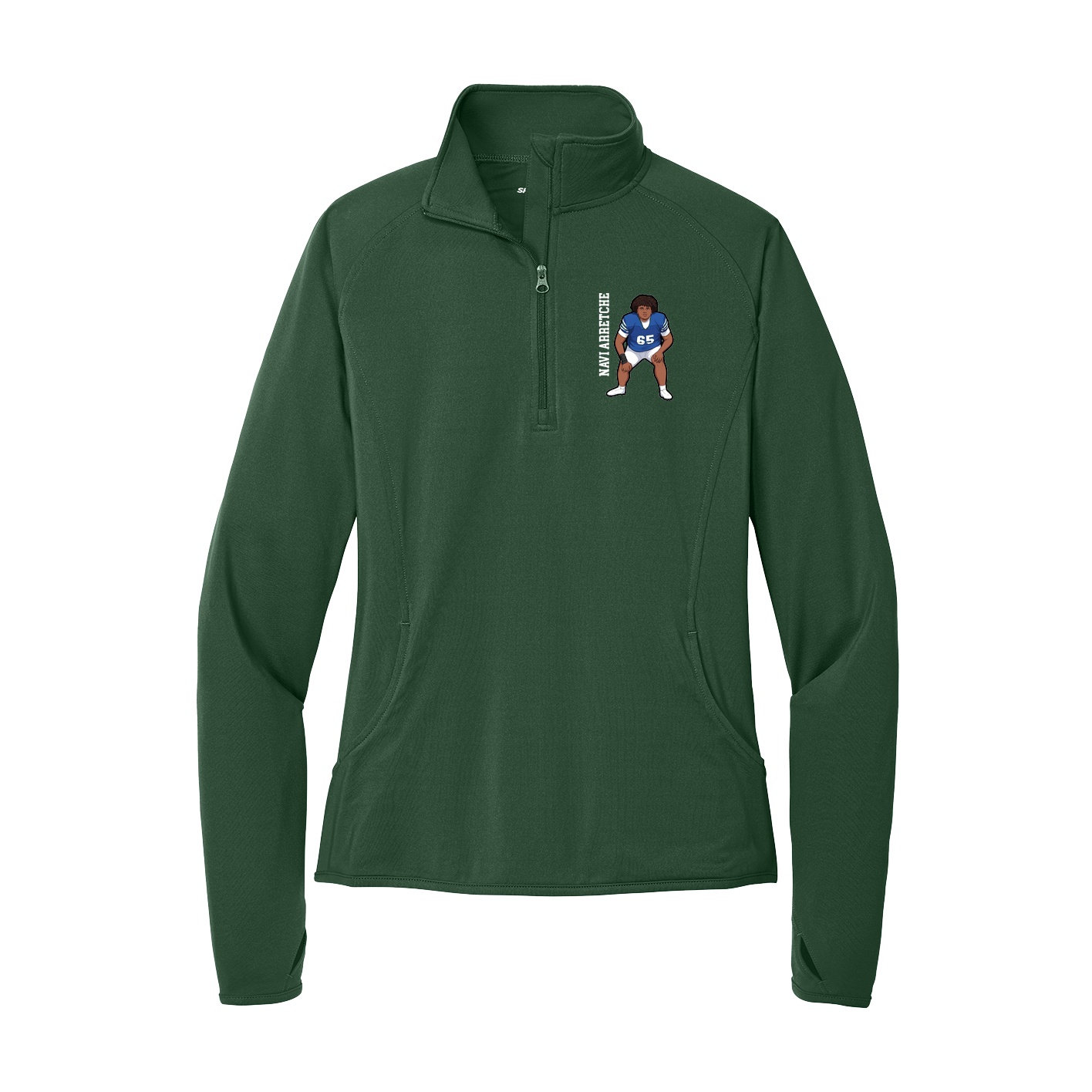 Women's Q-Zip Pullover — Name Vertical in Green