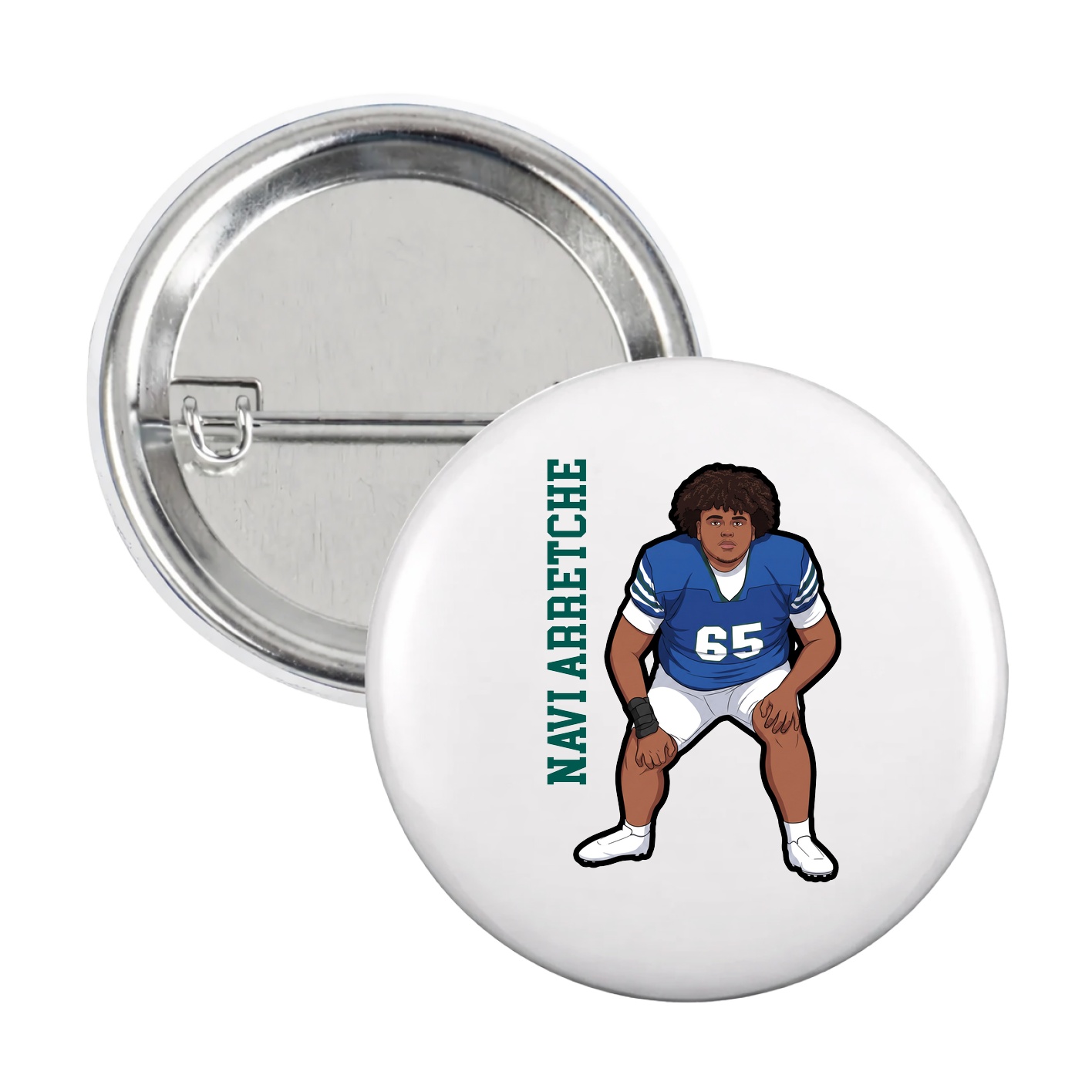 Game Day Button — Name Vertical in White