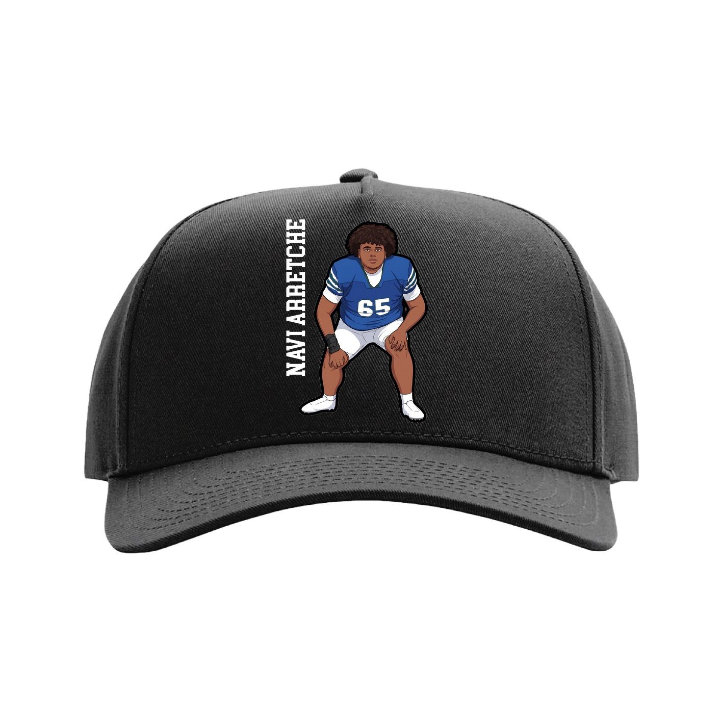 Full Fabric Five-Panel Champ Cap — Name Vertical in Black