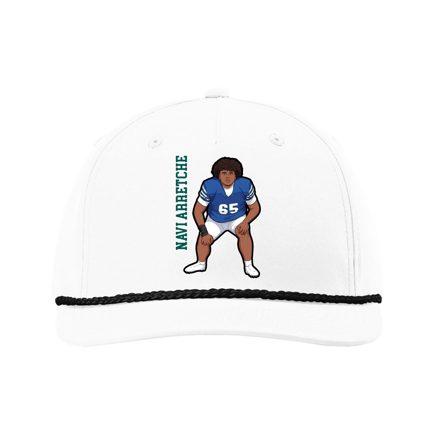 Five-Panel Classic Rope Cap — Name Vertical in White