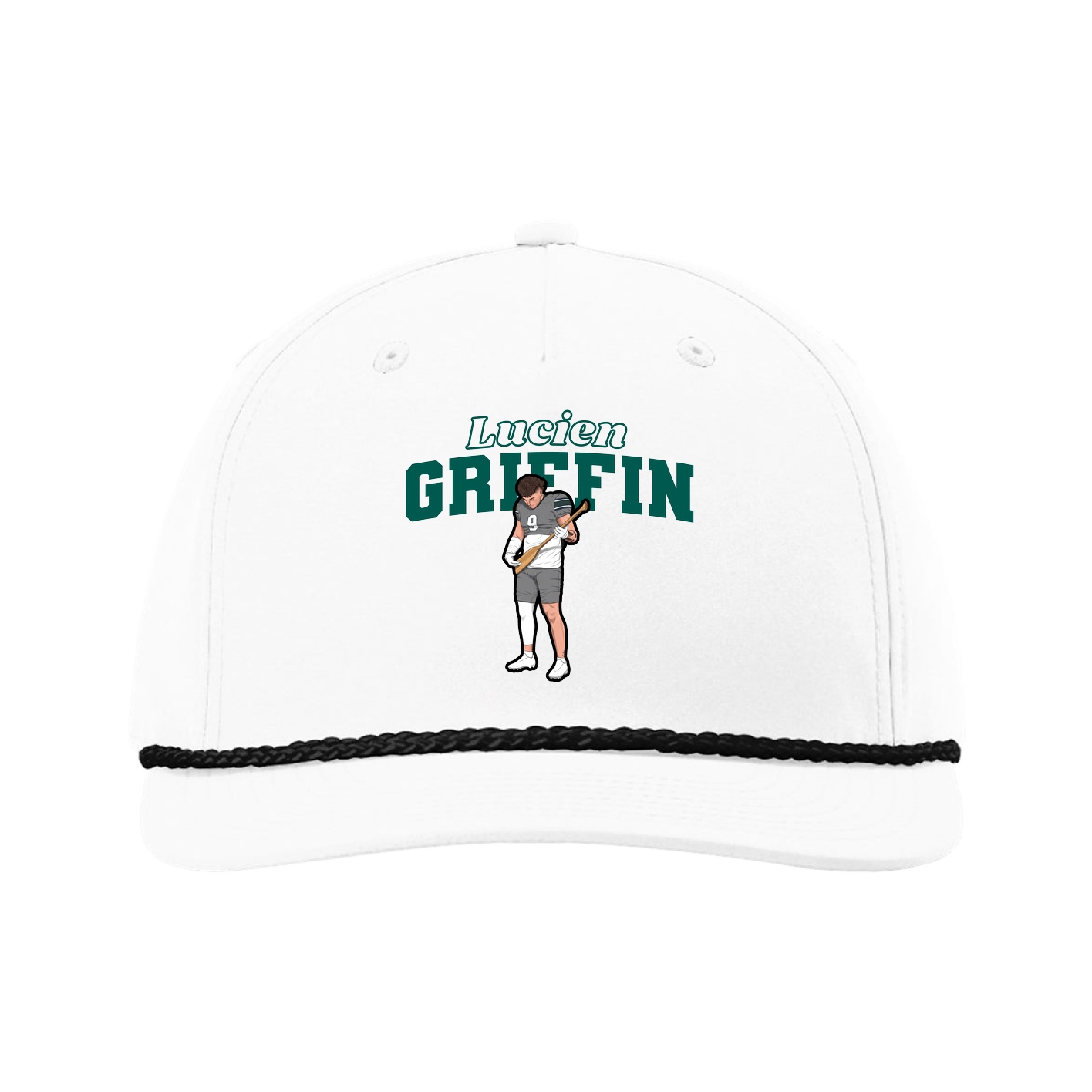 Five-Panel Classic Rope Cap — Name Arch in White