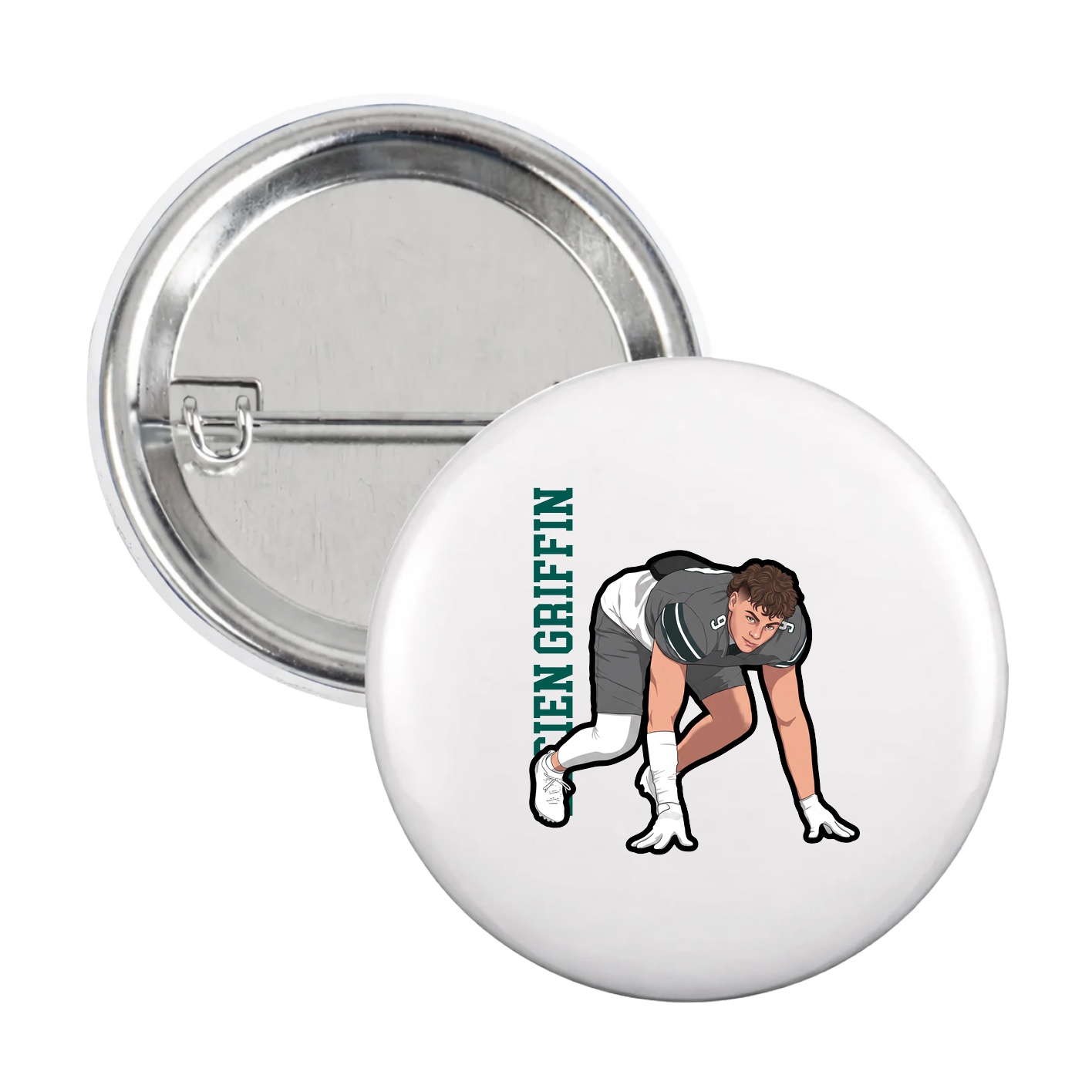 Game Day Button — Name Vertical in White