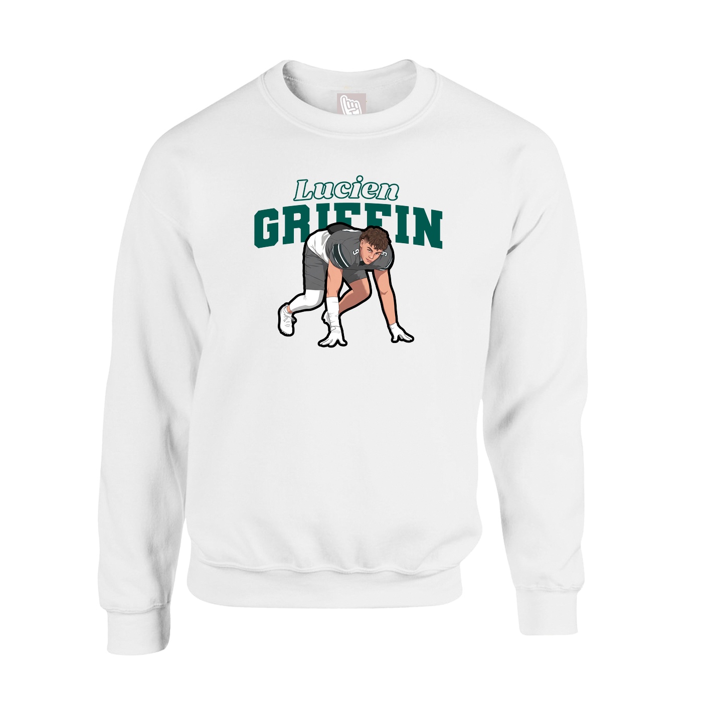 Fleece Crew — Name Arch in White