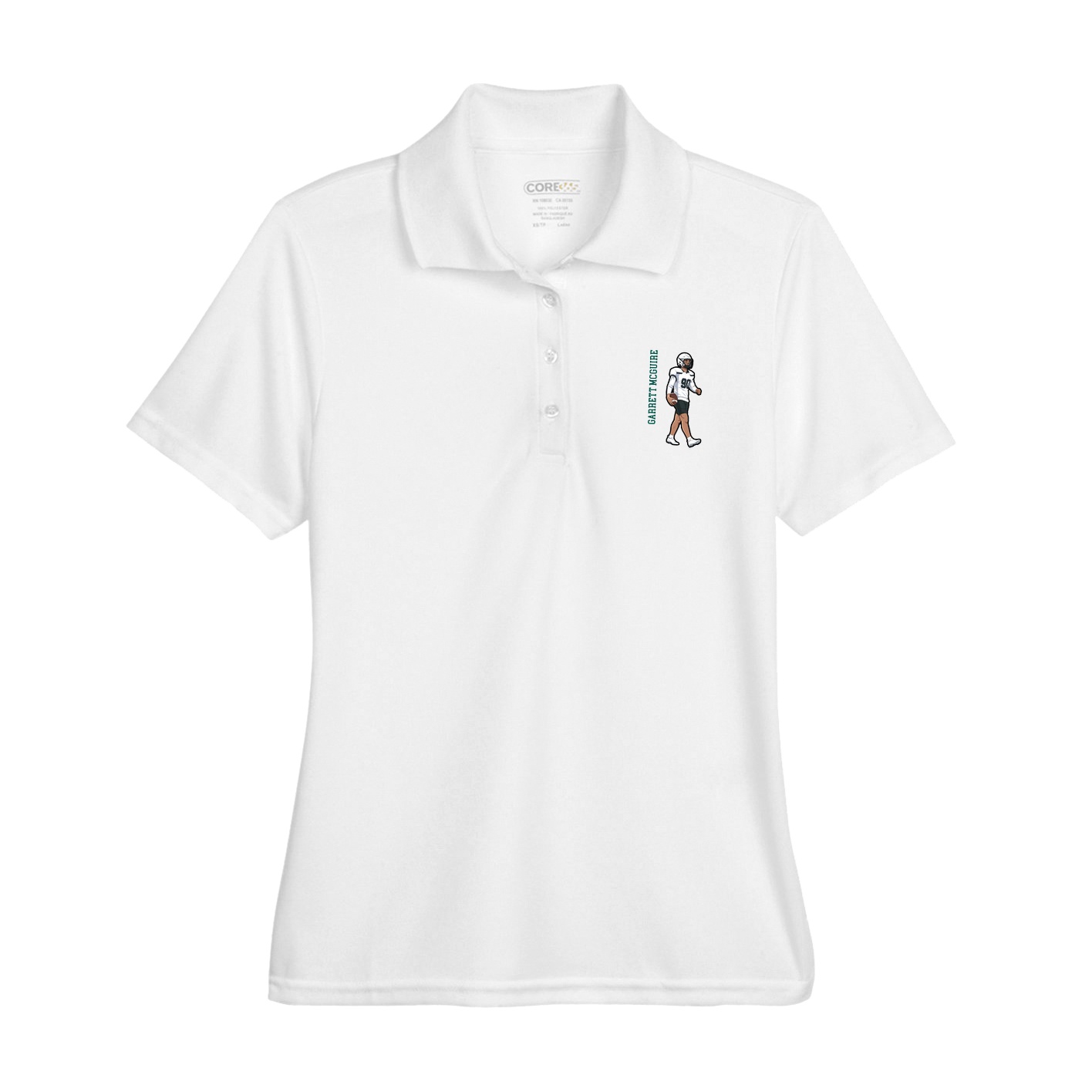 Womens Performance Polo — Name Vertical in White