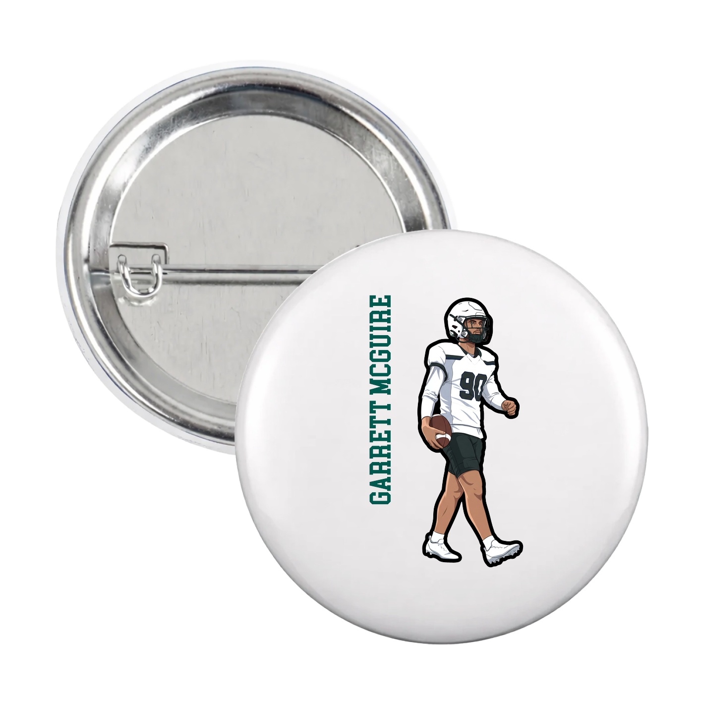 Game Day Button — Name Vertical in White