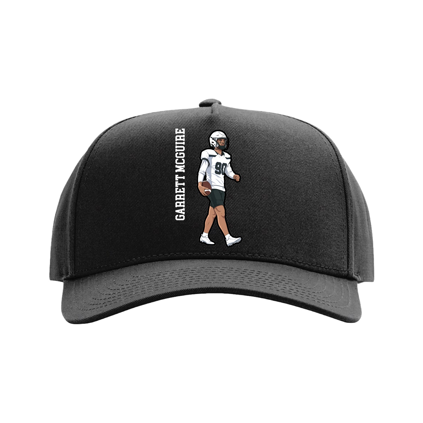 Full Fabric Five-Panel Champ Cap — Name Vertical in Black