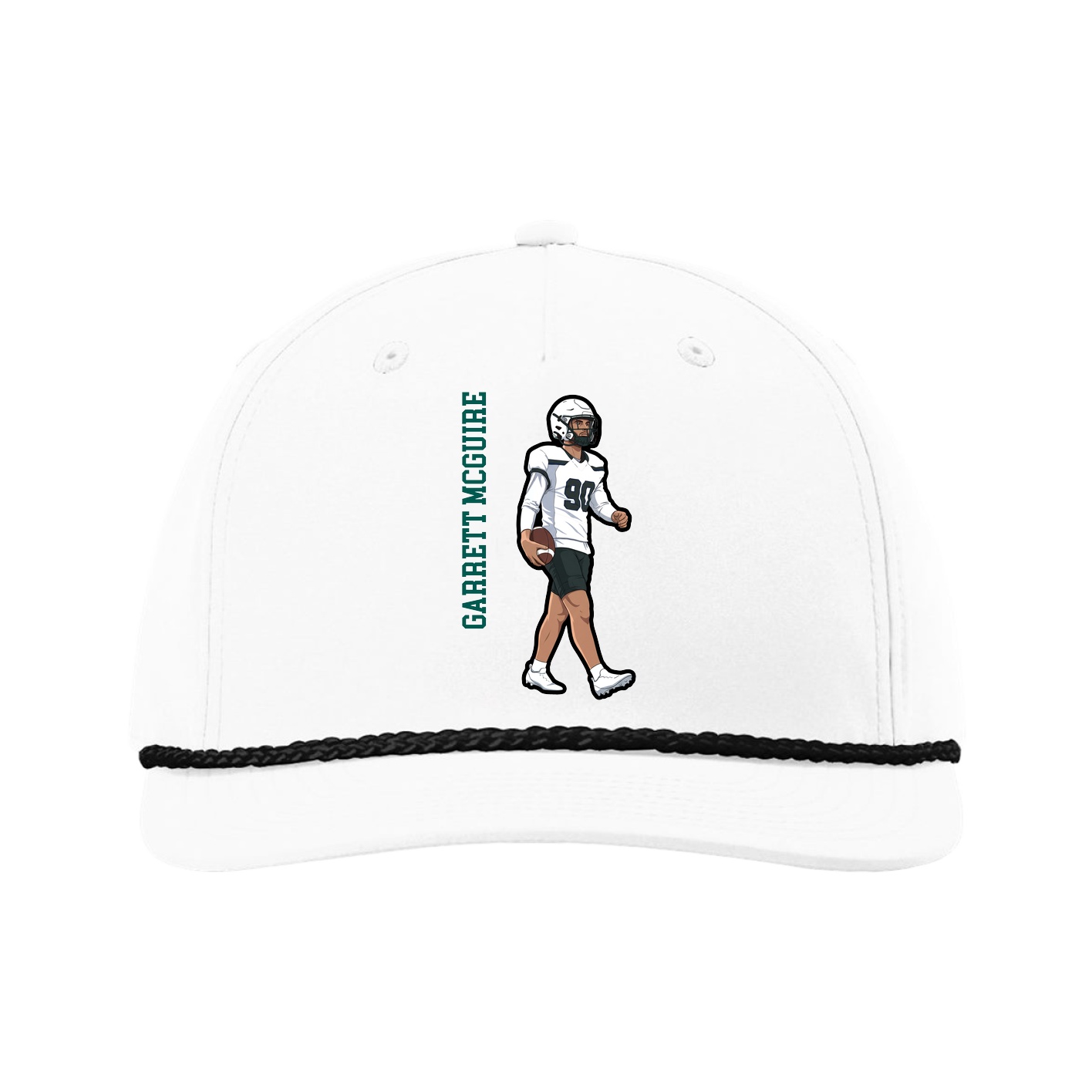 Five-Panel Classic Rope Cap — Name Vertical in White