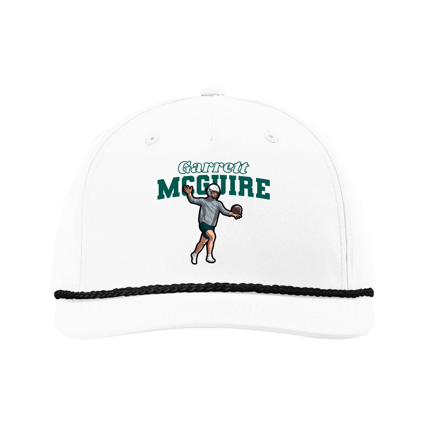 Five-Panel Classic Rope Cap — Name Arch in White