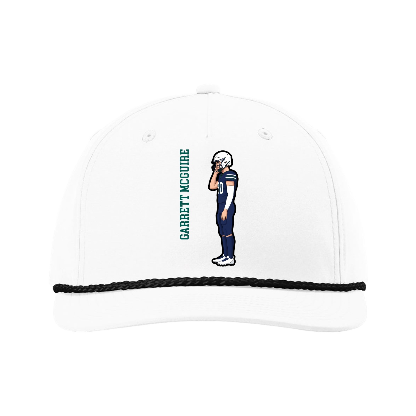 Five-Panel Classic Rope Cap — Name Vertical in White
