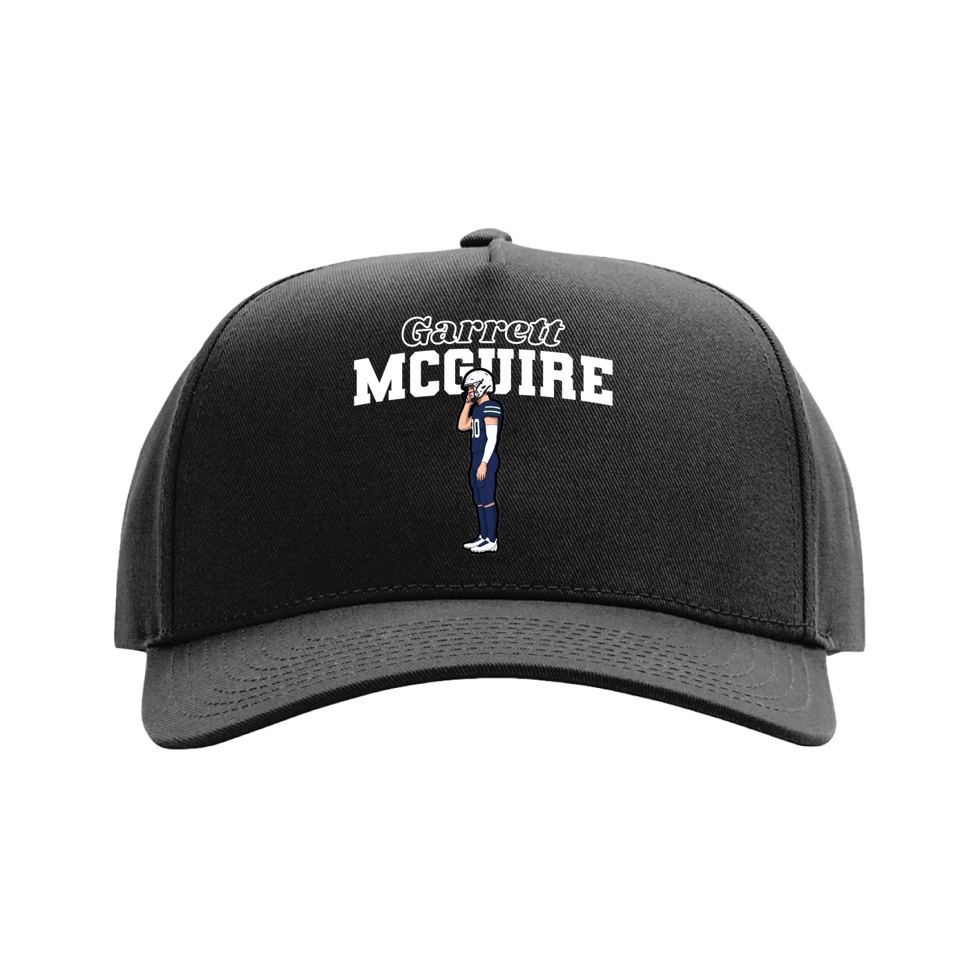 Full Fabric Five-Panel Champ Cap — Name Arch in Black