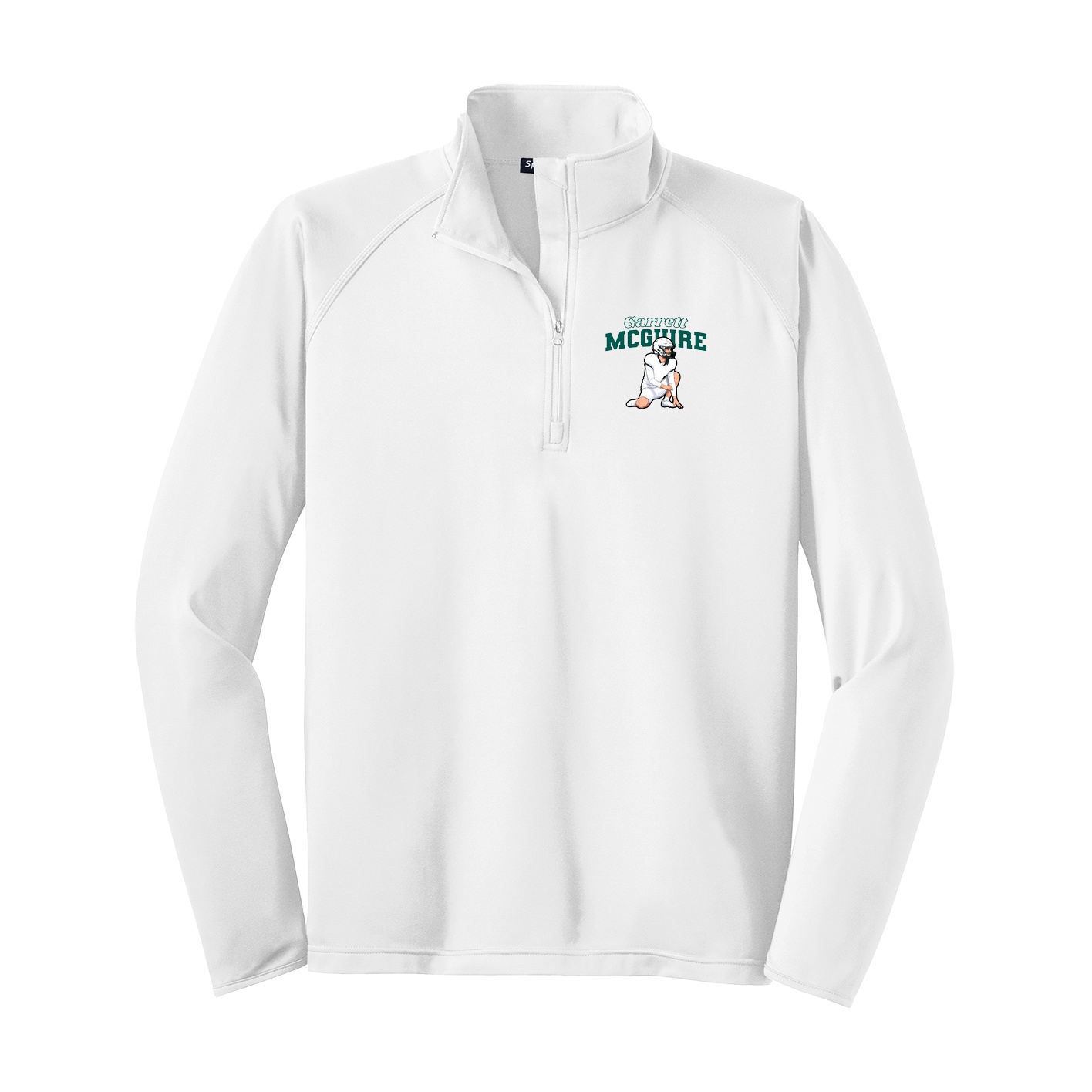 Q-Zip Pullover — Name Arch in White