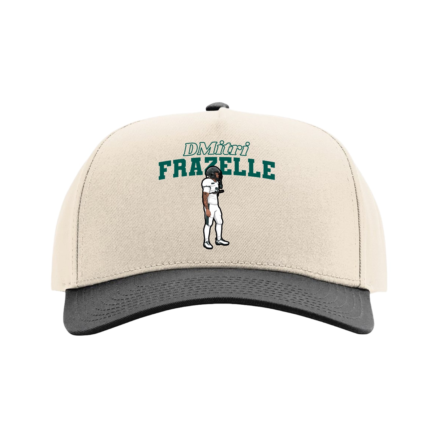 Full Fabric Five-Panel Champ Cap — Name Arch in Cream/Black