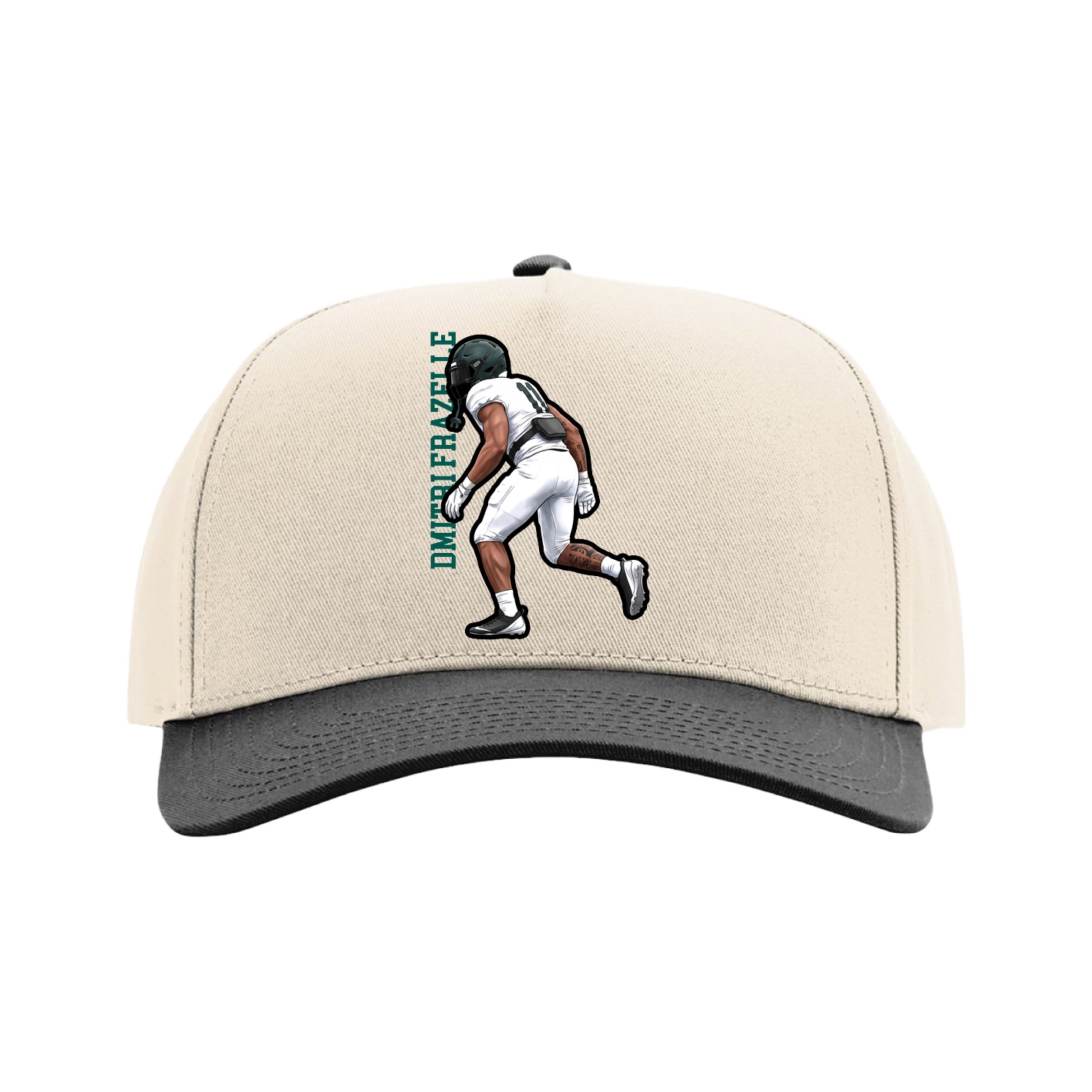 Full Fabric Five-Panel Champ Cap — Name Vertical in Cream/Black