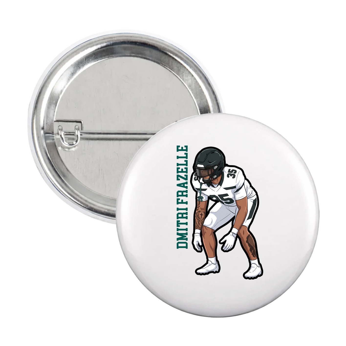 Game Day Button — Name Vertical in White