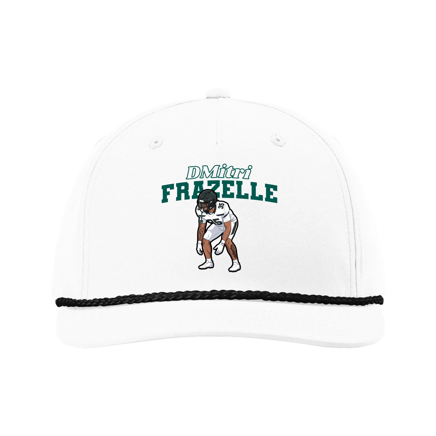 Five-Panel Classic Rope Cap — Name Arch in White