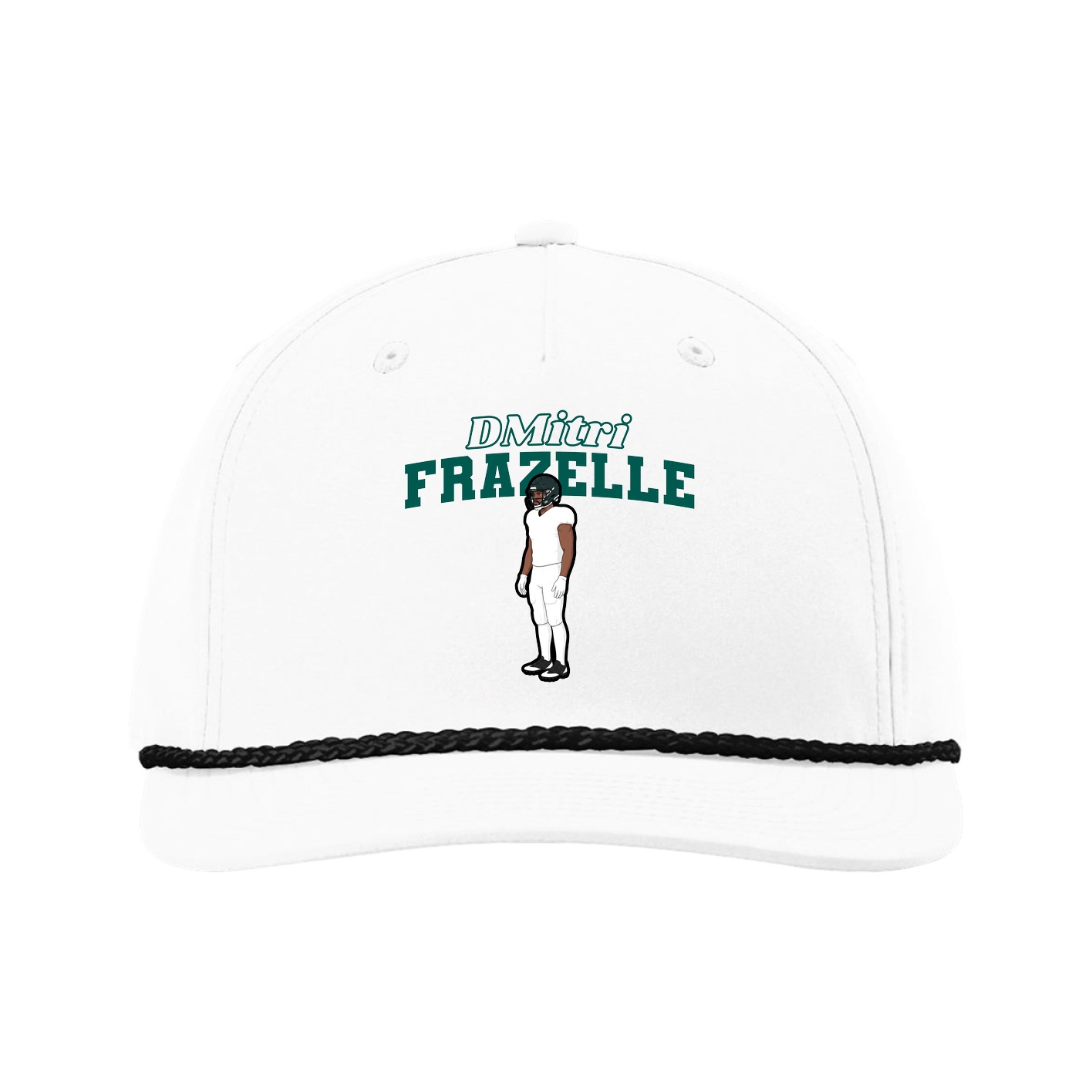 Five-Panel Classic Rope Cap — Name Arch in White