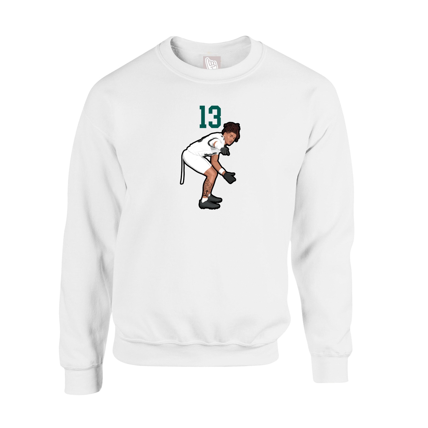 Fleece Crew — Number Top in White