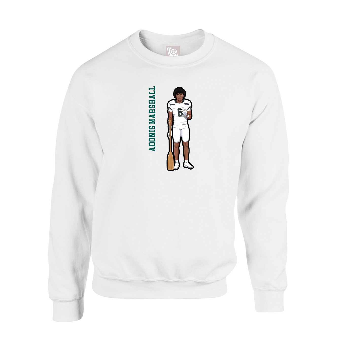 Fleece Crew — Name Vertical in White
