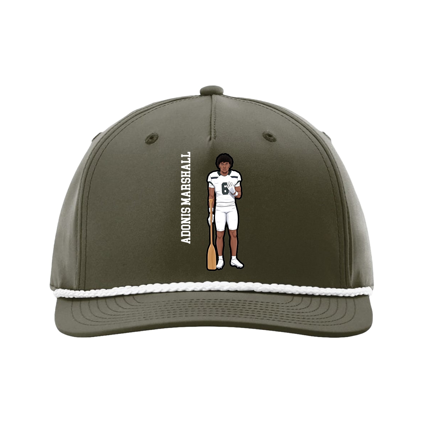 Five-Panel Classic Rope Cap — Name Vertical in Green