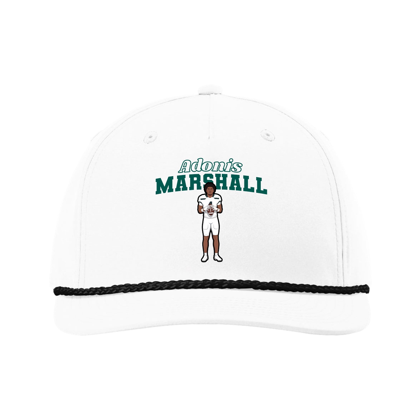 Five-Panel Classic Rope Cap — Name Arch in White
