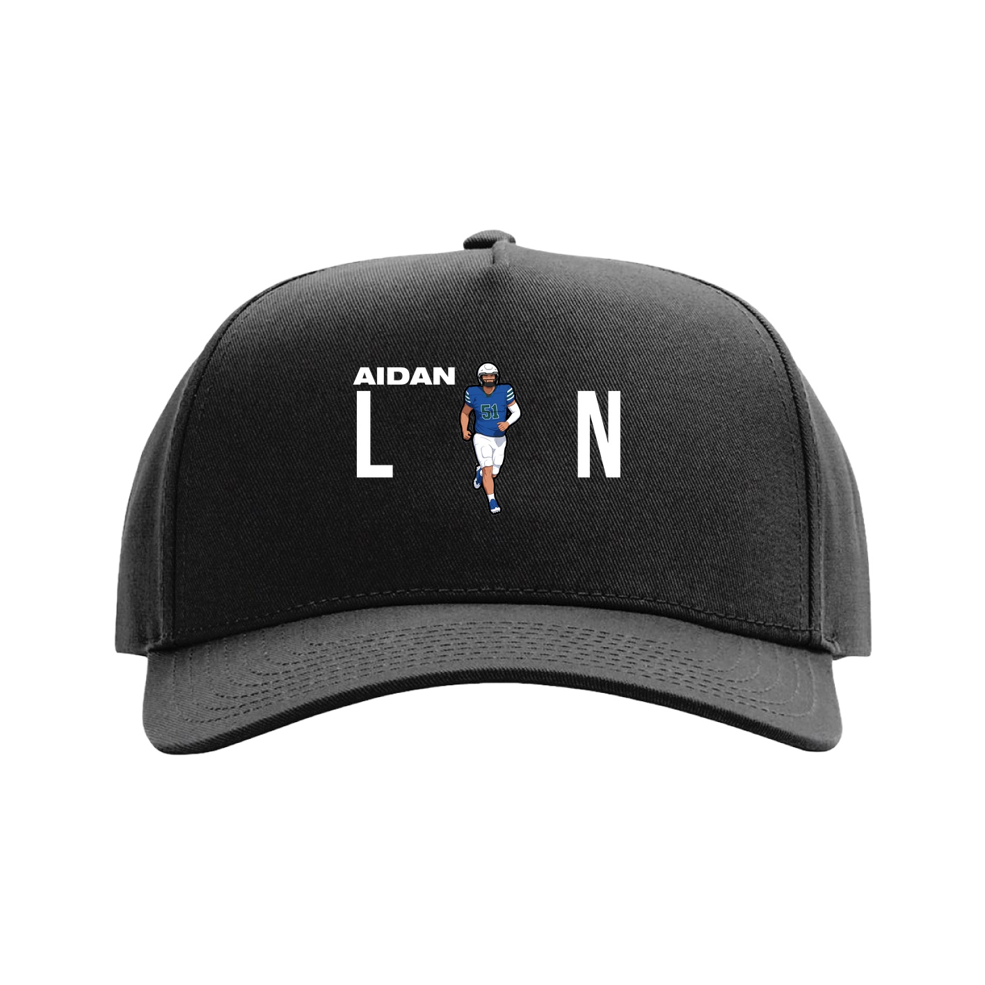 Full Fabric Five-Panel Champ Cap — Player Name in Black