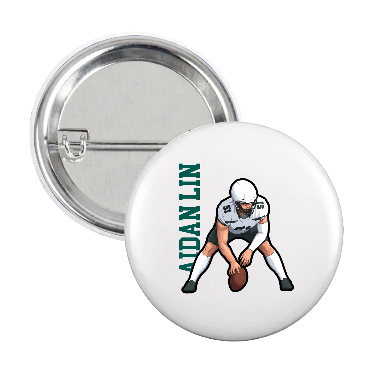 Game Day Button — Name Vertical in White