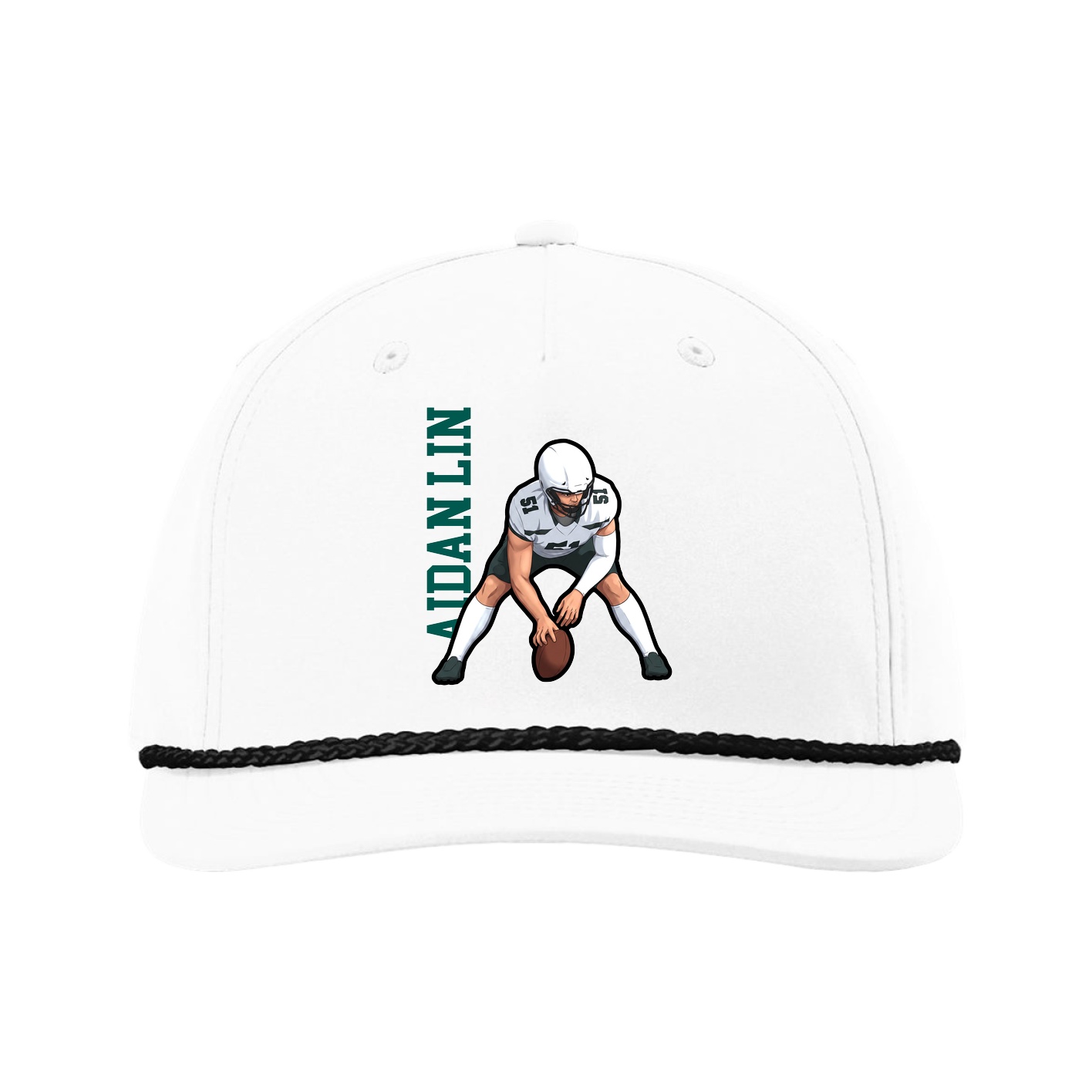 Five-Panel Classic Rope Cap — Name Vertical in White