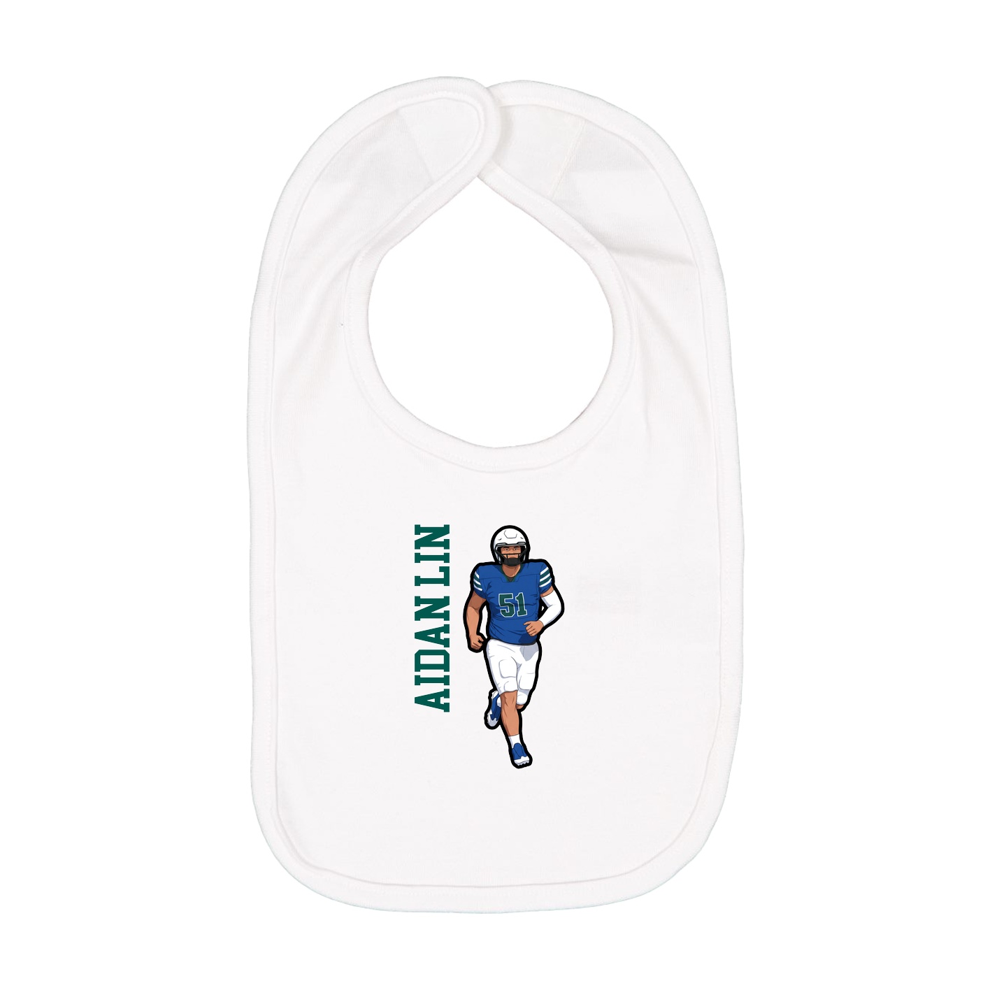 Infant Bib — Name Vertical in White