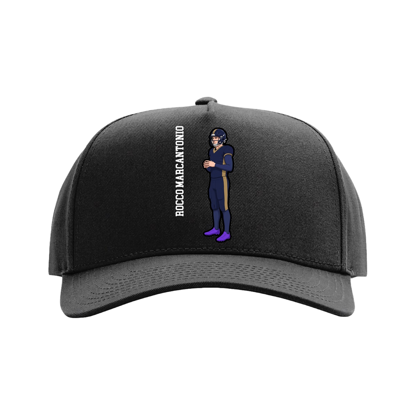 Full Fabric Five-Panel Champ Cap — Name Vertical in Black