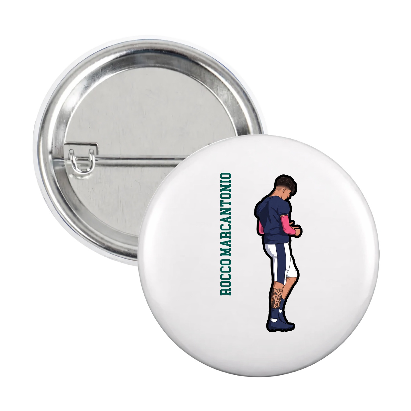 Game Day Button — Name Vertical in White