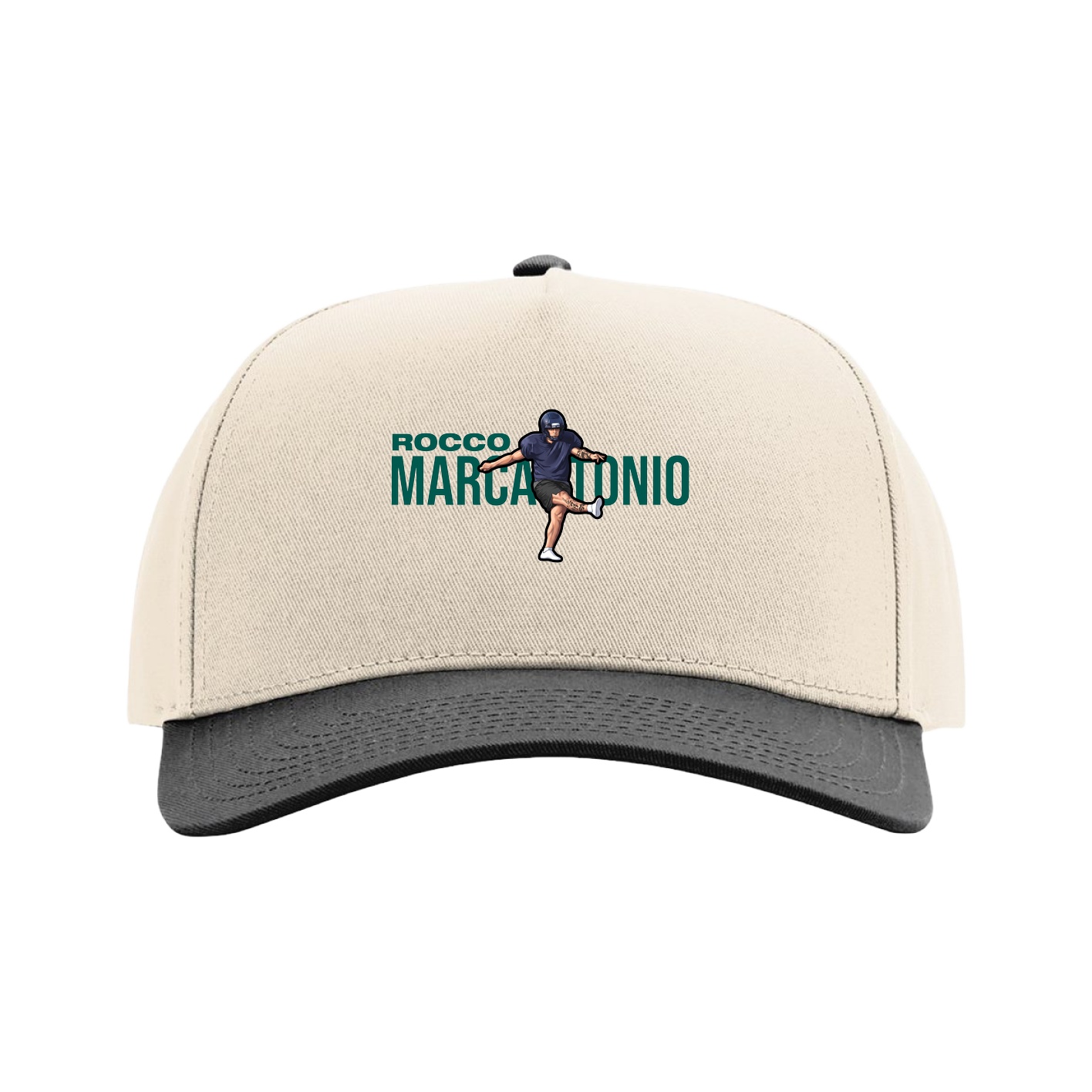 Full Fabric Five-Panel Champ Cap — Player Name in Cream/Black