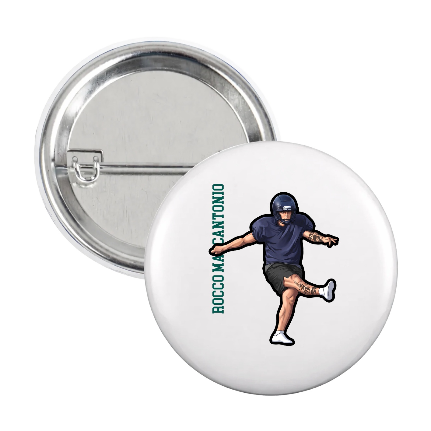 Game Day Button — Name Vertical in White