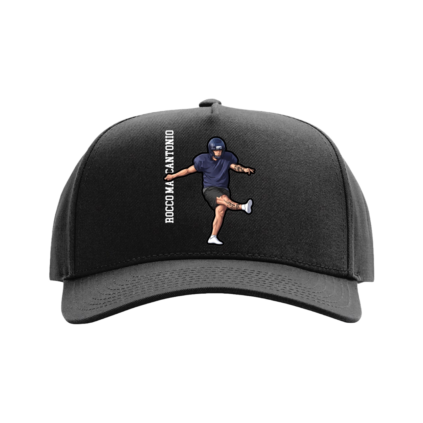 Full Fabric Five-Panel Champ Cap — Name Vertical in Black