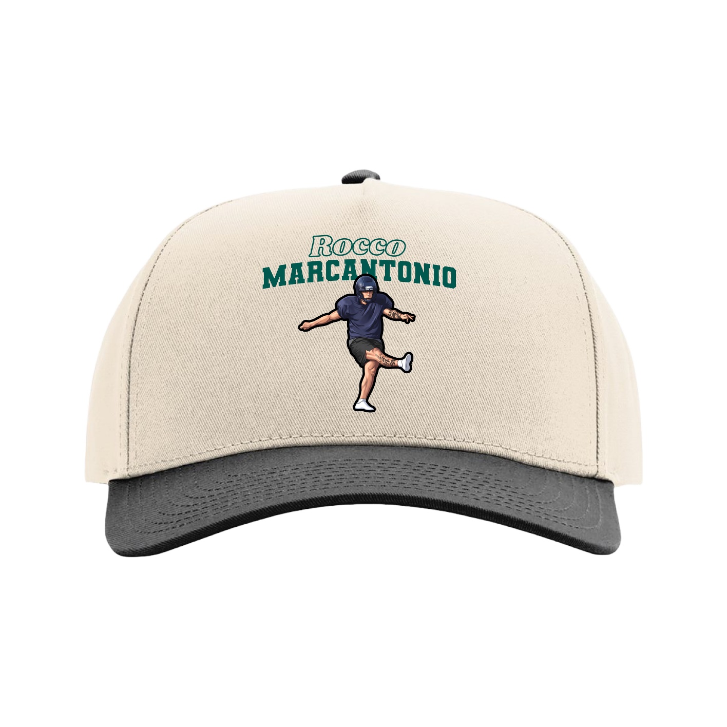 Full Fabric Five-Panel Champ Cap — Name Arch in Cream/Black