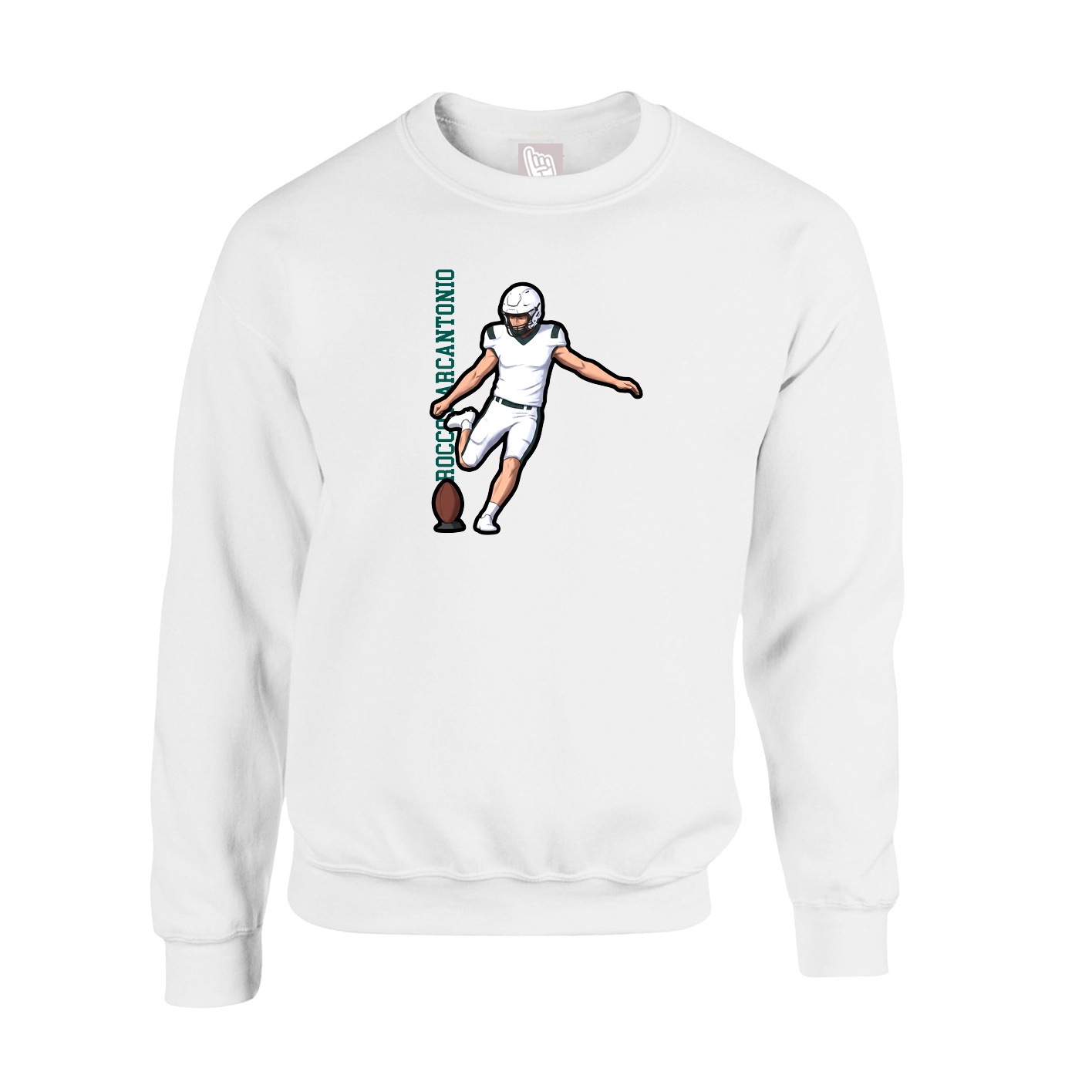 Fleece Crew — Name Vertical in White