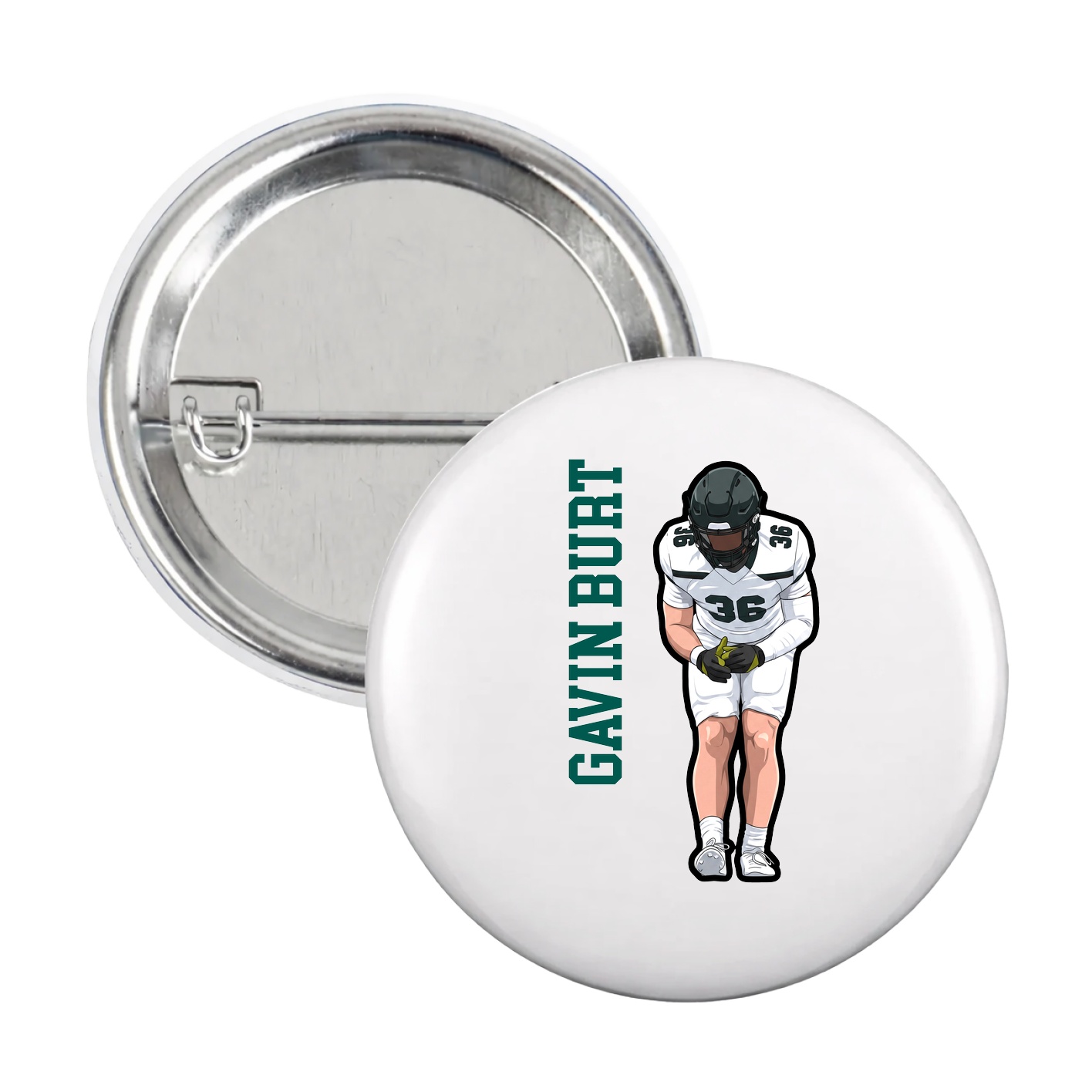 Game Day Button — Name Vertical in White